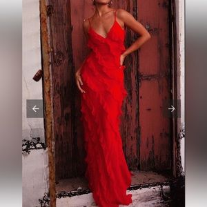 NWT red ruffle maxi dress